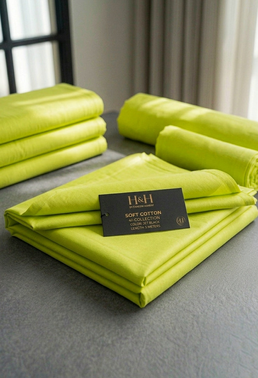 H&H Soft Cotton 41-Collection | Unstitched Men’s Suit | Lime Green