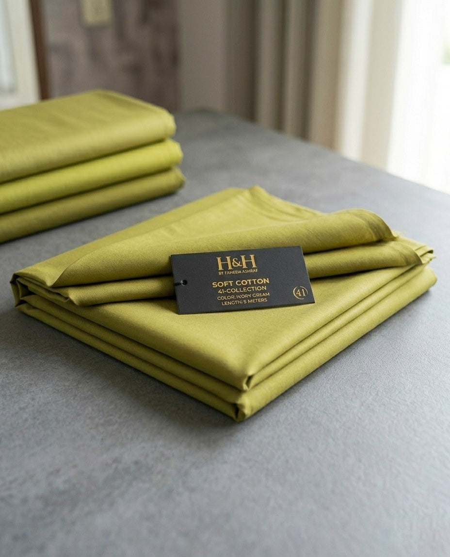 H&H Soft Cotton 41-Collection – Unstitched Suit for Men – Olive Green (5 Meters)
