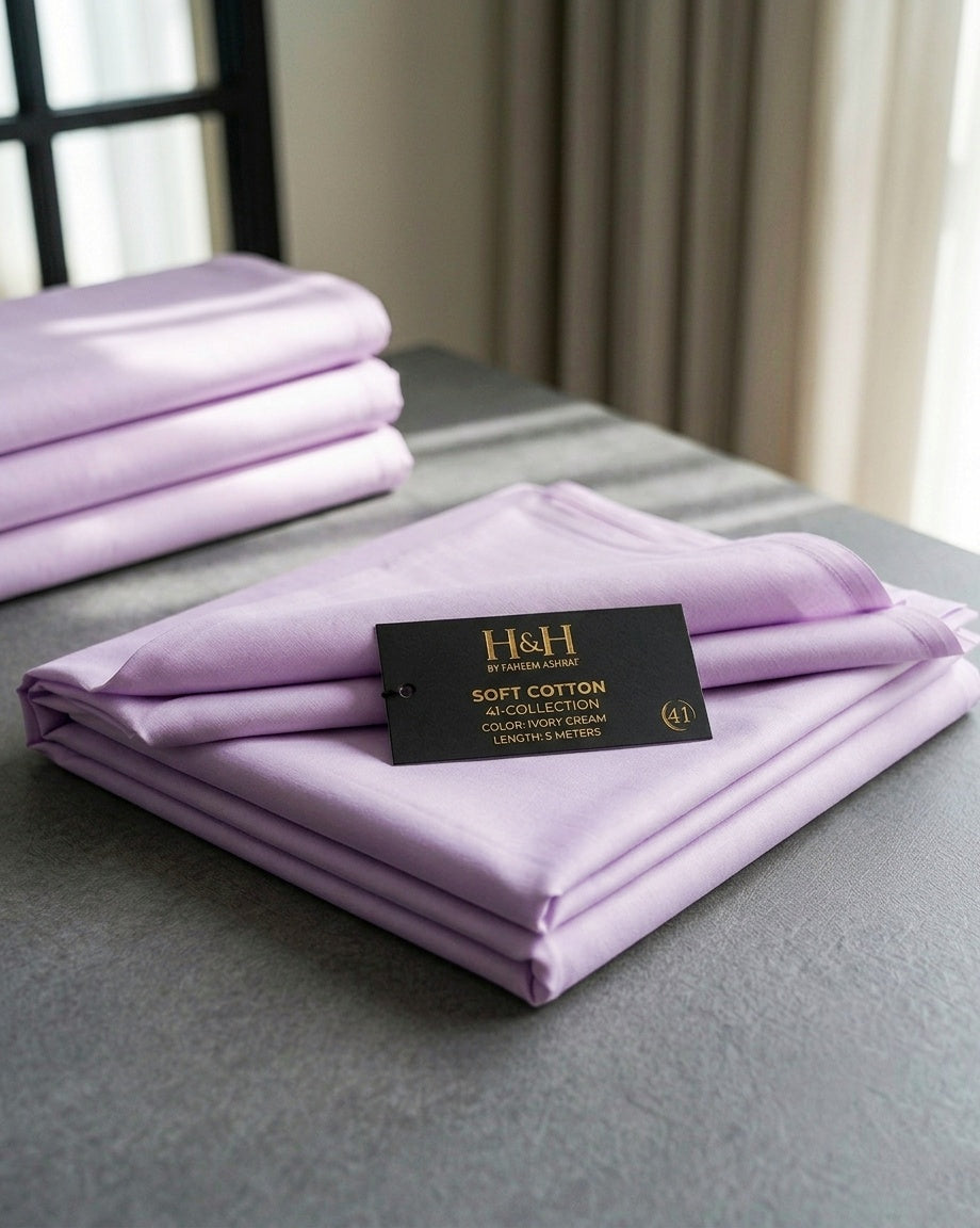 H&H Soft Cotton 41-Collection – Unstitched Suit for Men – Lavender Lilac (5 Meters)