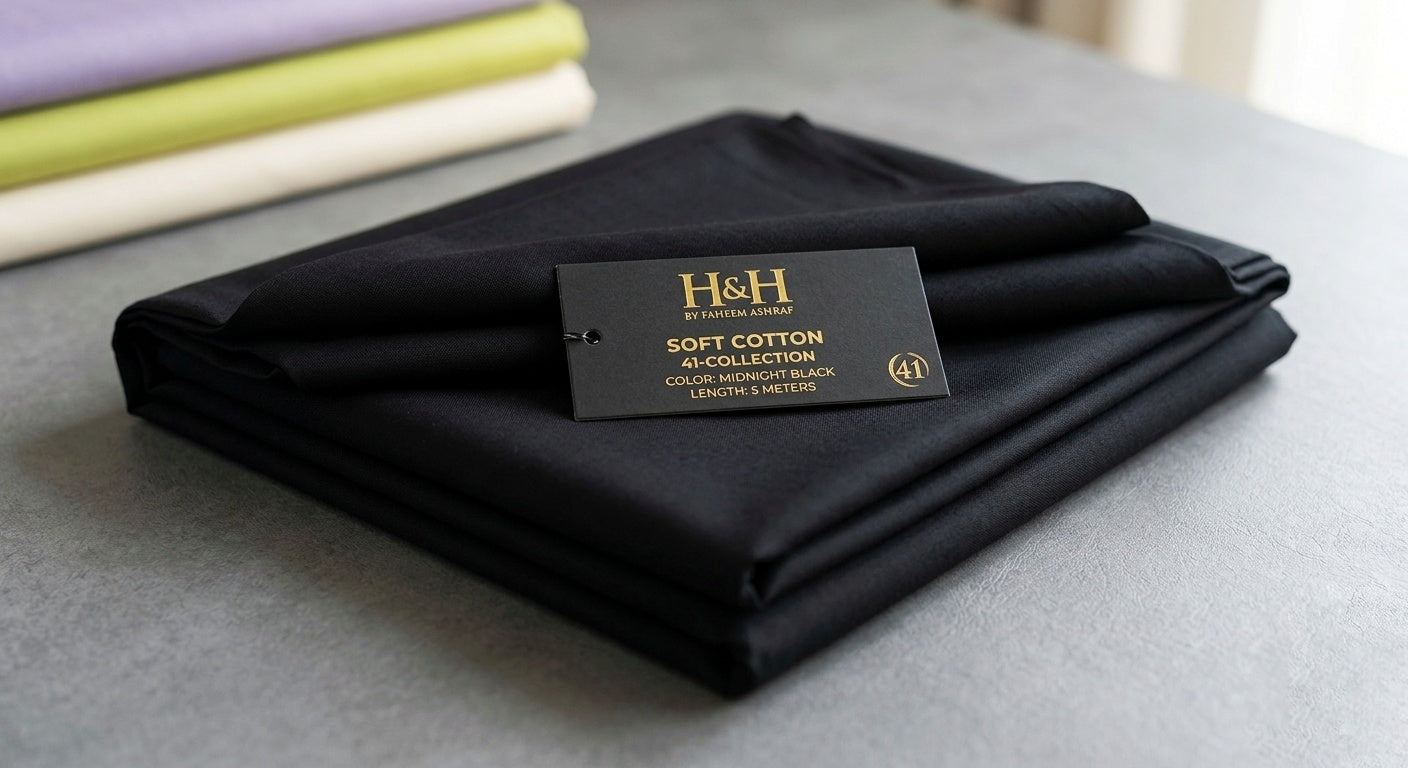 H&H Soft Cotton 41-Collection – Unstitched Suit for Men – Midnight Black (5 Meters)