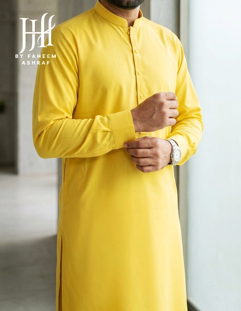 H&H Soft Cotton 41-Collection – Unstitched Suit for Men – Sunflower Yellow (5 Meters)