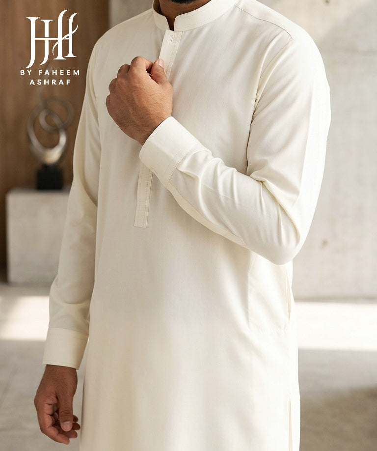 H&H Soft Cotton 41-Collection – Unstitched Suit for Men – Ivory Cream (5 Meters)