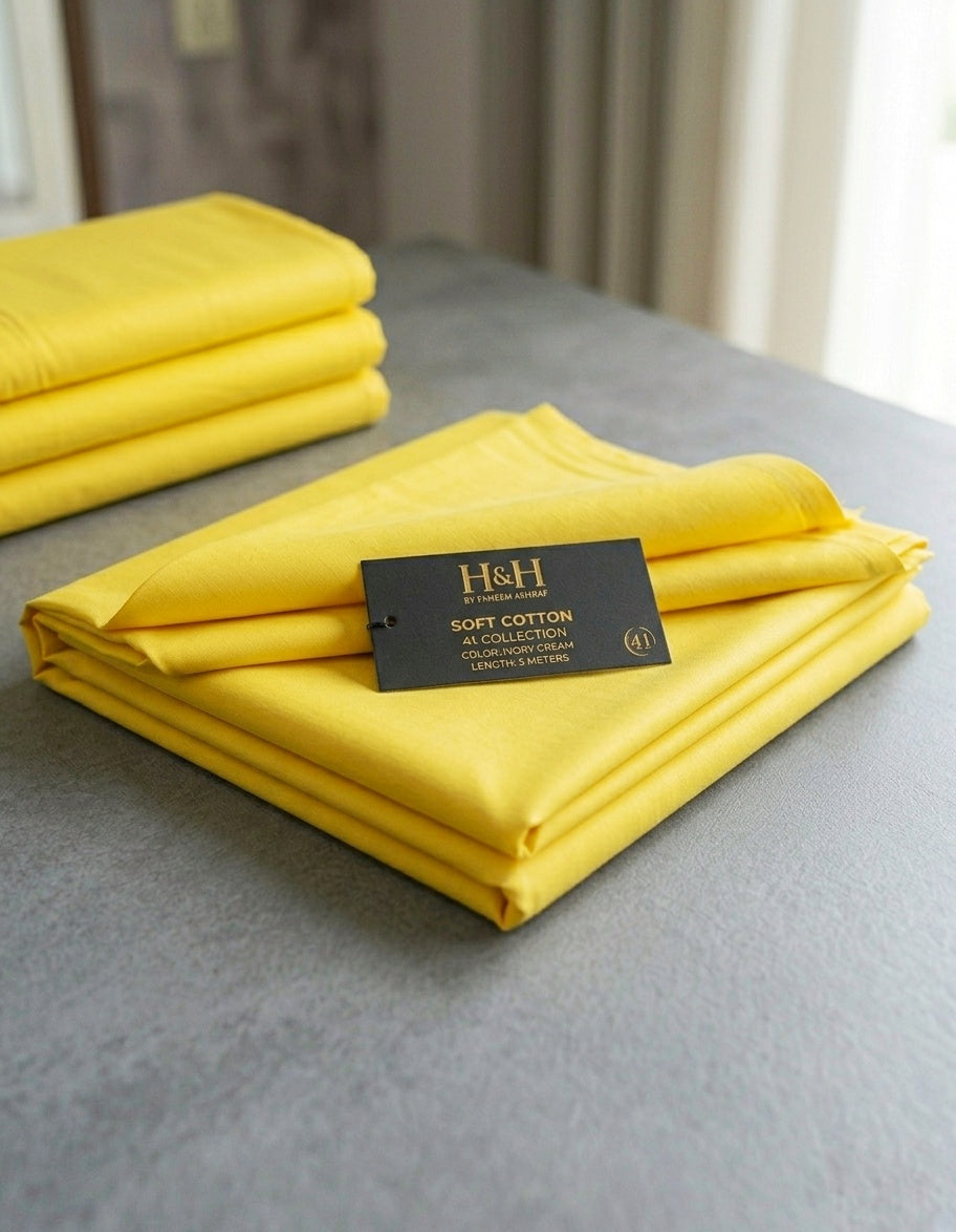 H&H Soft Cotton 41-Collection – Unstitched Suit for Men – Sunflower Yellow (5 Meters)