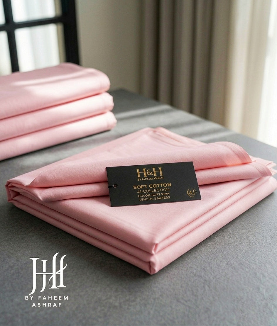 H&H Soft Cotton 41-Collection – Unstitched Suit for Men – Soft Pink (5 Meters)