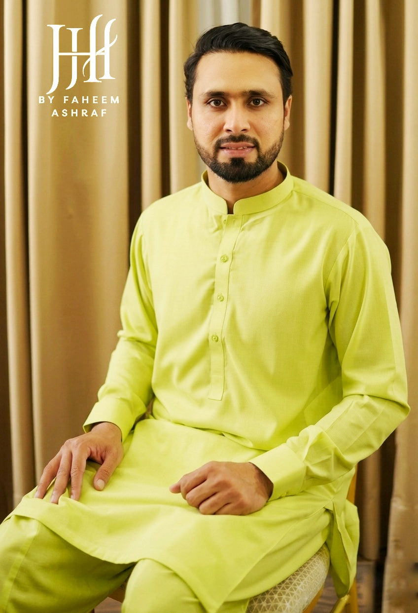 H&H Soft Cotton 41-Collection | Unstitched Men’s Suit | Lime Green